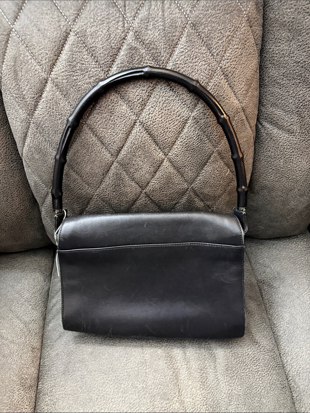 Gucci- Classic Black Leather Men's Shoulder Bag with Bamboo Handle - Picture 3 of 8